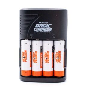 MODSTER Caricabatterie con 4 batterie AA Ultra Power MD10225