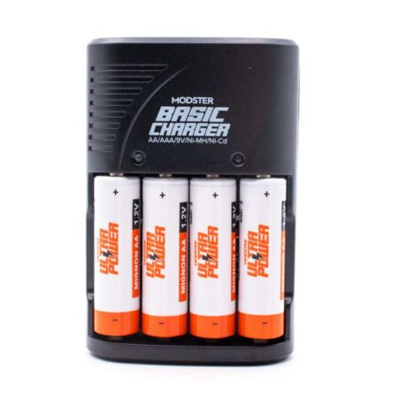 MODSTER Caricabatterie con 4 batterie AA Ultra Power MD10225