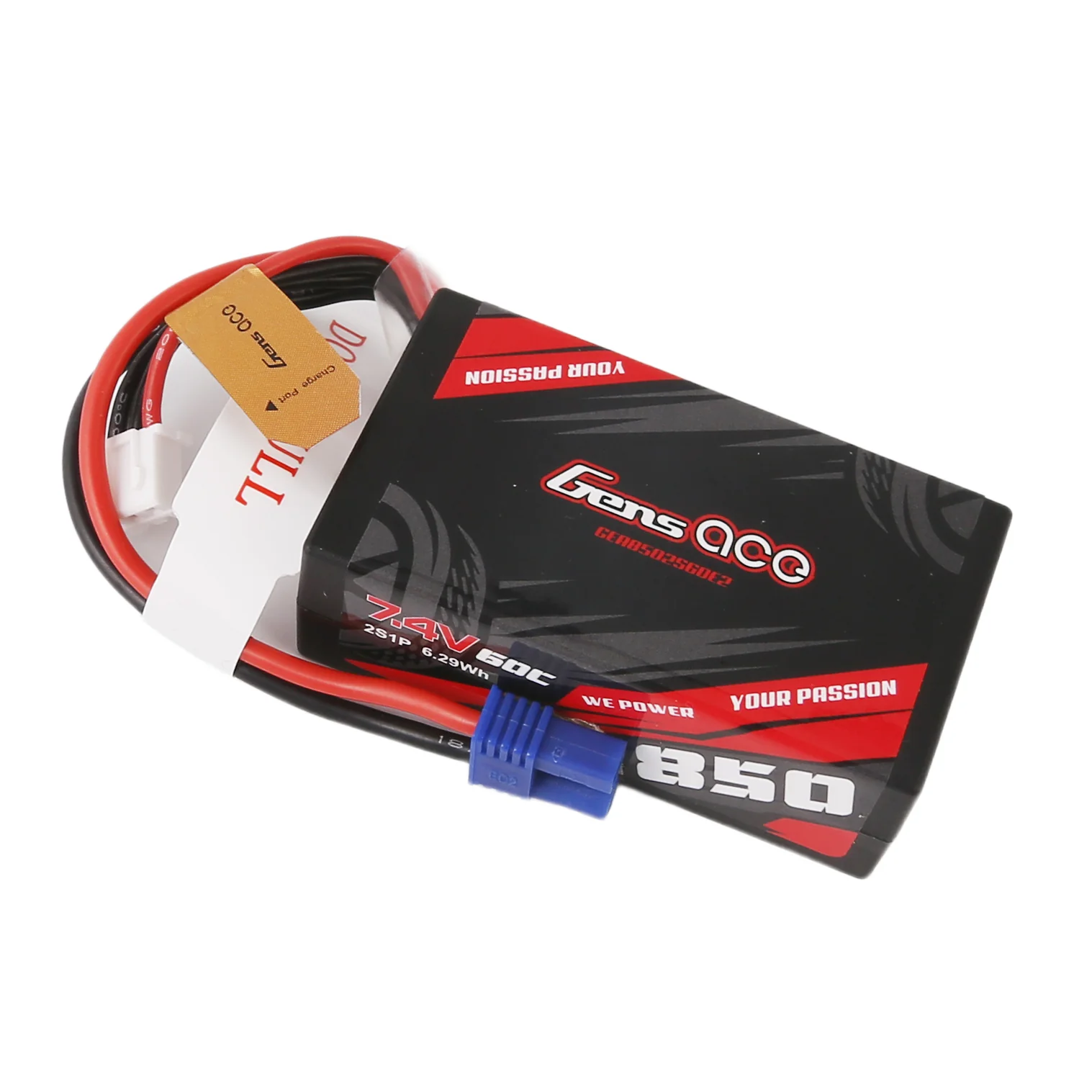 GENS ACE 850mAh 7.4V 2S1P 60C Lipo con EC2 GEA8502S60E2 - immagine 2