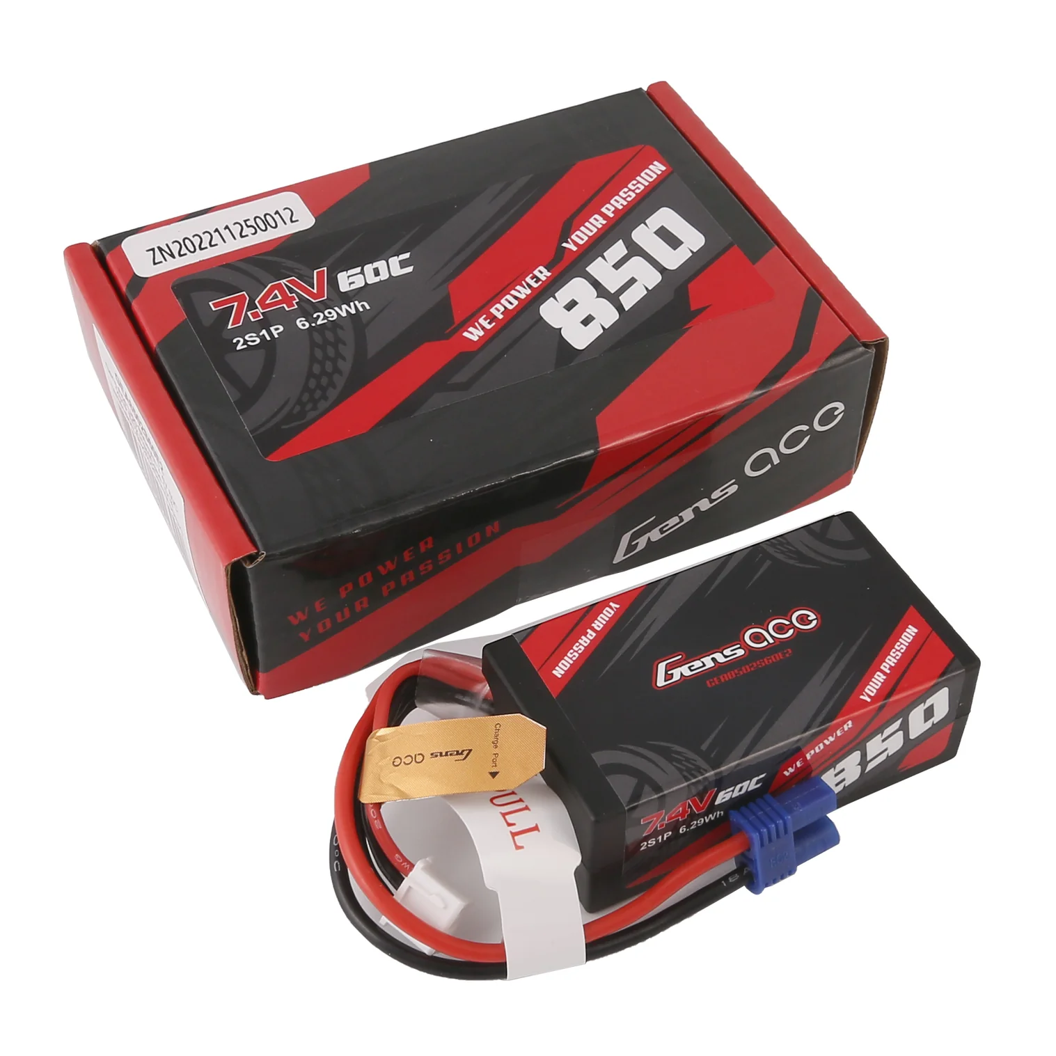 GENS ACE 850mAh 7.4V 2S1P 60C Lipo con EC2 GEA8502S60E2 - immagine 5